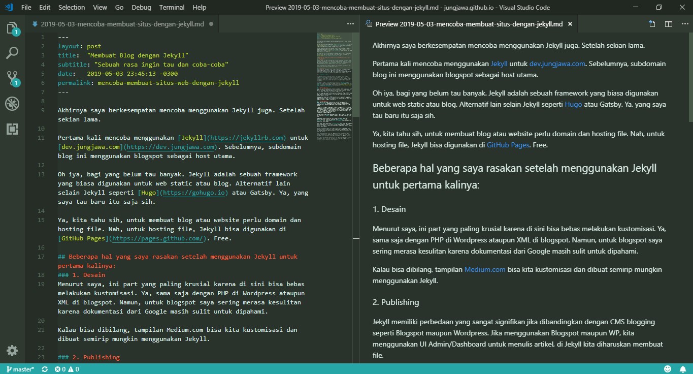 Editor Visual Studio Code untuk menulis artikel
